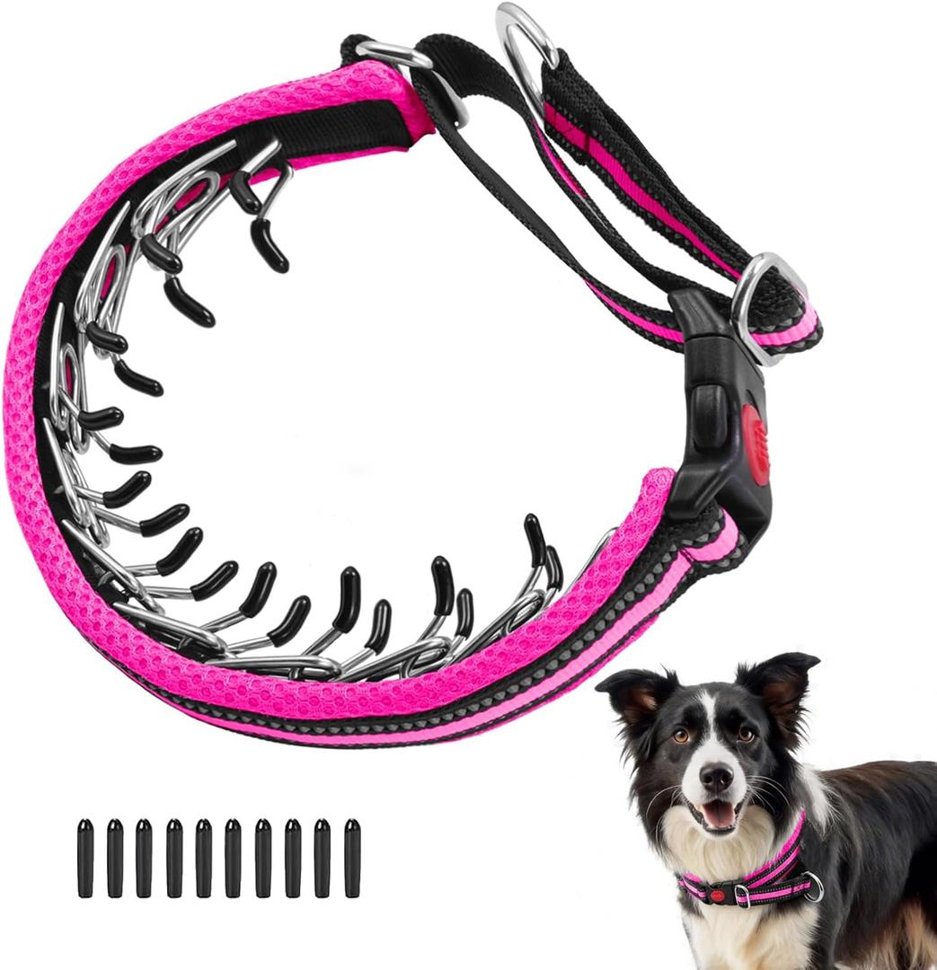 Martingale No Pull Dog Collar for Large Medium Small Dogs, Heavy Duty Nylon Adjustable Reflective Anti Pull Slip Collar with Buckle for Training Walking Hunting S Hot Pink (S (11"-15" Neck, 1" Wide))