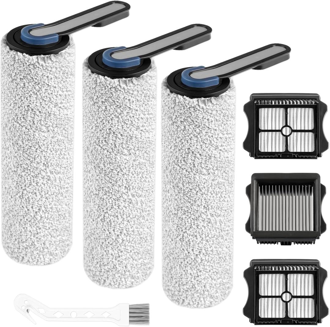 Floor ONE S5 Pro Replacement Roller Brush and Filter Kit for Tineco Floor ONE S5 Blue, Floor One S5 Pro 2 Cordless Wet Dry Vacuum Replacement Parts (Not for S5 Combo) 3 Roller Brush, 3 Filters
