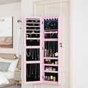 Full Length Mirror Jewelry Cabinet Organizer Lockable Door Wall-Mounted Jewelry Armoire with Shelves and Behind the Door Storage Pink