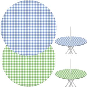 DoubleFill 2 Pcs Round Outdoor Tablecloth with Umbrella Hole - Anti-Wrinkle Polyester Tablecloth with Elastic Zipper Table Cover for Summer Patio Camping Party(45''-53'',Plaid)