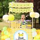 3 x RoundFunny 43 Pcs Lemonade Stand Supplies 45" x 31" Tablecloth, 2 Fresh Lemon Garland, 40 Balloons for Fresh Squeezed Lemonade Stand Decorations Kit Summer Picnic Lemon Birthday Party(Yellow,Check), 45 x 32 inches