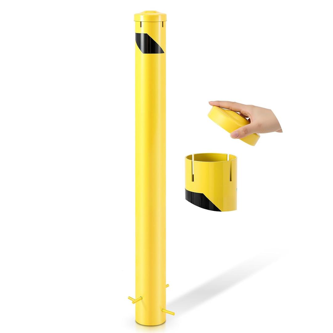 Blulu 1 Pcs 46" Pour in Place Safety Bollard Post, 4-1/2" Od Heavy Duty Steel Concrete Bollard with Removable Cap, Yellow Powder Coated Parking & Traffic Barrier