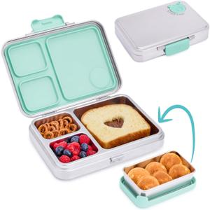 Good Bare Stainless Steel Leakproof Bento Lunch Box - Metal food containers with lids, for kids & adults, Sandwich Friendly, Dishwasher Safe, Non-toxic, Bonus Removable Snack Container (Mint Green)