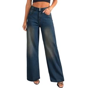 KICZOY Women's Jeans High Waisted Straight Leg Stretchy Jeans Boyfriends Loose Wide Leg Denim Pants