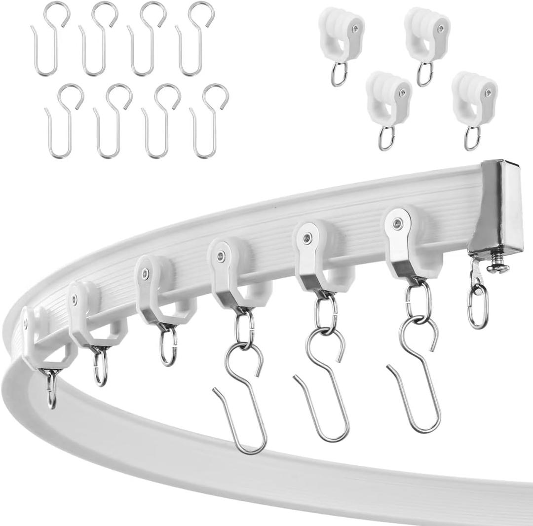 Flexible bendable ceiling curtain track, curved rod with silent roller bracket, room divider, RV ceiling track (White, 3 Meters (9.84 FT)