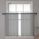 Chyhomenyc Sheer Window Curtains Tier 2 Pieces Set, 36 inch Length, Short Dining Curtains Window Treatment for Small Windows/Bathroom/Cafe/Living Room, Rod Pocket, Charcoal Grey
