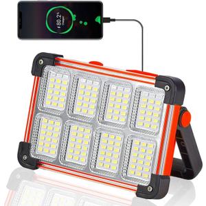 120W LED Solar Work Light, 144 LED 10000LM Portable Flood Light with Stand, Red 4 Modes Rechargeable, IP65 Waterproof Outdoor Working Light for Camping, Fishing, Car Repair & Mechanics (1)