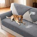 H.VERSAILTEX Waterproof Couch Cover Plush Sofa Cover with Strap Soft Anti Slip Sofa Slipcovers for 3 Cushion Sofa Couch Protector Cover for Dogs Cats Kids,36x72'',Gray 