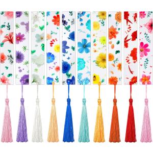 20Pcs Flower Resin Bookmark Transparent Floral Bookmarks for Women Cute Bookmarks Flower Page Marker with Tassels Graduation Gifts for Women