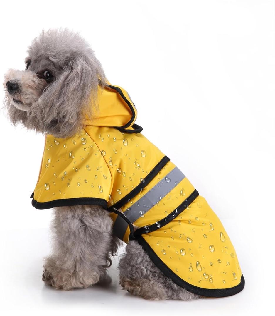 Dog Raincoat, Waterproof Windproof Rain Jacket with Reflective Strips and Leash Hole, Adjustable Fit Rain Coat for Small Medium Large Extra Large Dogs, Full-Body Coverage, Yellow, XL