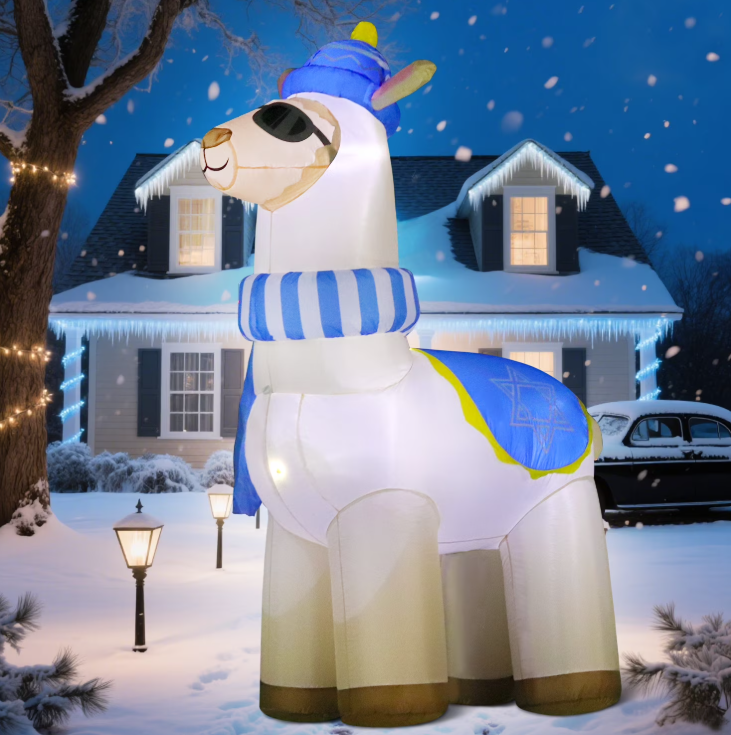 6FT Hanukkah Inflatable Llama with Star of David & Menorah - LED Light Up Chanukah Blow Up Decor for Outdoor Yard & Party