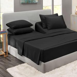 Clara Clark Flex Top King Sheets, 6 Piece Set - Hotel Luxury Sheets for Top Split King Bed, Super Soft Bedding Set, Head Split King Black