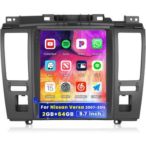 2+64GB for Nissan Versa 2007-2011 Android Car Stereo with Wireless Carplay Android Auto, 9'' Touch Screen Car Radio GPS WiFi, Bluetooth SWC Mic Backup Camera Mirror Link