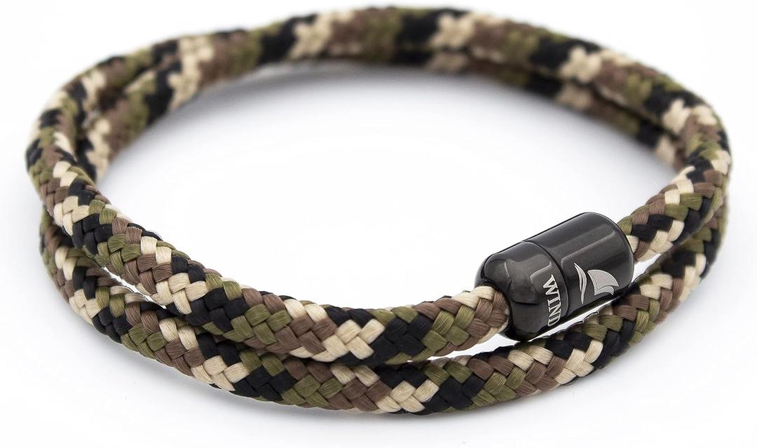 Wind Passion - Mens Bracelet, Durable Rope Wristband for Men, Versatile Pulseras Para Hombres - Waterproof, Magnetic Clasp, Ideal for Outdoor & Fashion (X-Large ( Wrist size: 7.09 - 7.87 inch ), Black Magnet - Camo Army)