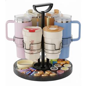 OGOTEZ Rotating Water Bottle Organizer for Stanley Cup 20/30/40oz, Tumbler Holder Organizer for Kitchen Cabinets, Drying Rack with Storage Tray for Stanley Cup Accessories Snack Caddy (BLACK)
