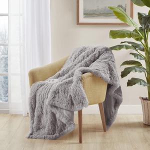 Serta Mila Shaggy Heated Throw Blanket - Soft Faux Fur Heated Blanket, Fast Heating, Auto Shut Off Timer, Low EMF, 5 Heat Setting, ETL Certified, Machine Washable Electric Blanket, Ash Grey 50"x60"