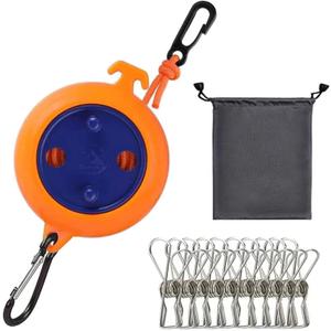 Camping Retractable Clothesline,Adjustable 32ft/10M Camping Clothesline,Portable Travel Clothesline,Outdoor Washing line,Drying Line with 10 Windproof Clothespins