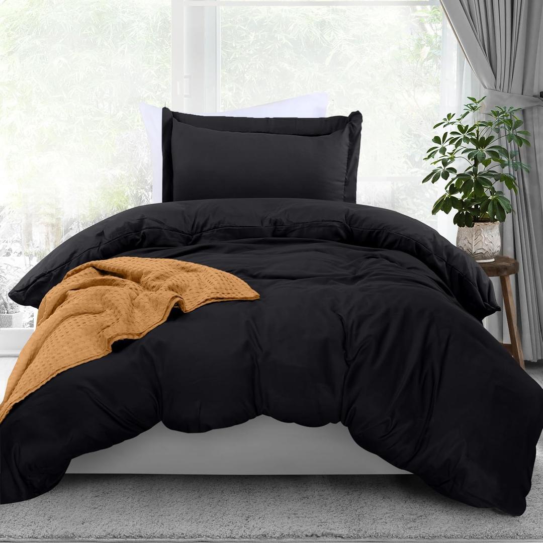 Utopia Bedding Duvet Cover Twin Size - 2 Piece with Zipper Closure - 1 Comforter Cover 68X90 Inches & 1 Pillow Sham 20X26 Inches (Black) Comforter Not Included