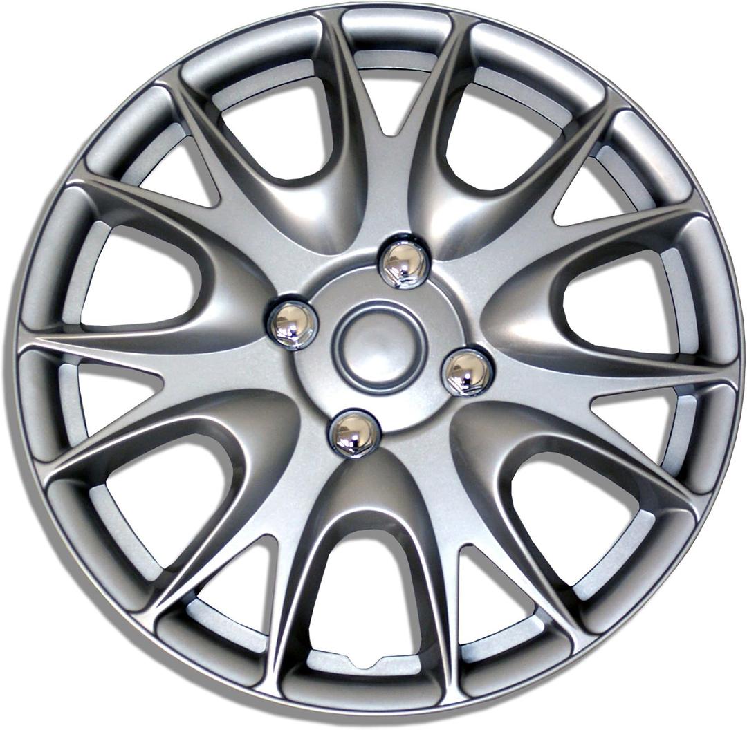 Tuningpros WC-15-3533-S - Pack of 4 Hubcaps - 15-Inches Style Snap-On (Pop-On) Type Metallic Silver Wheel Covers Hub-caps