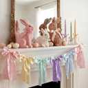 VitalCozy Easter Pastel Bow Garland Decor for Coquette Party Decorations, Pre-Strung Satin Ribbon Birthday Party Garland Bow Banner for Valentine Bridal Shower Bachelorette Wedding Birthday Engagement