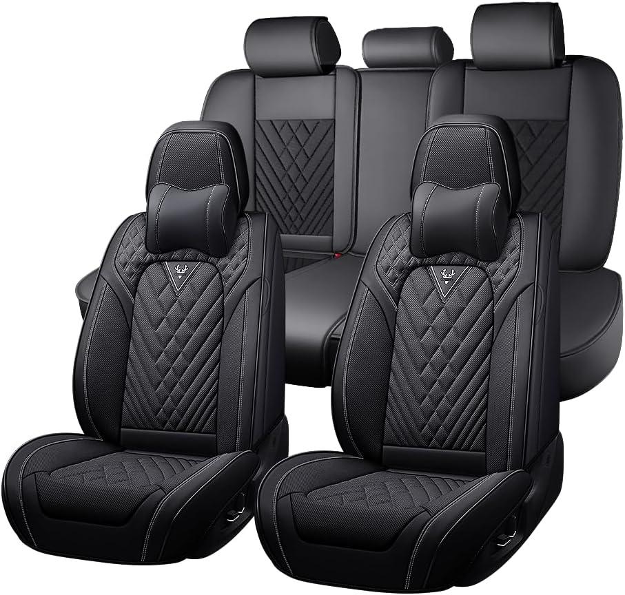 Fit for Jeep Wrangler Seat Covers 2000-2026, Nappa Leather, 360° Full Protection, Thick Padding & Memory Foam, Waterproof & Stain-Resistant Car Seat Cover (Luxury 5 Seats,Black)