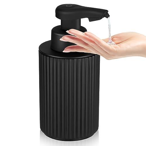 Automatic Soap Dispenser Liquid Touchless: 9oz Black Plastic - Rechargeable Electric Smart 3 Level Adjustable Auto Hand Soap Dispenser - Dish Bathroom Kitchen