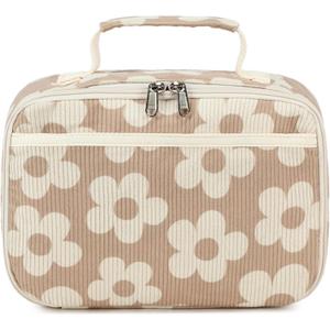 Bluboon Kids Girls Lunch Bag Insulated Lunch Box for school Corduroy Lunch Cooler Organizer School Kids Lunch Tote, Flower brown background