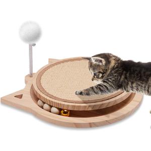 Natural Sisal Cat Scratcher, Round Cat Toys for Indoor Cats Interactive Toys with Ball Track Spring Ball, Kitten Toys for Chasing Hunting Mental Physical Exercise Puzzle