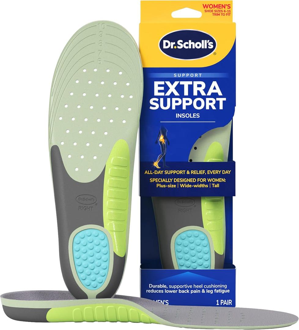 Dr. Scholl's Extra Support Shoe Insoles for Women, Size 6-11, 1 Pair: Designed for Plus-Size and Tall Women, Arch Inserts - Helps Reduce Lower Back Pain and Foot & Leg Fatigue (Green)