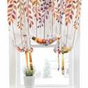 Thanksgiving Fall Maple Leaves Blackout Tie Up Curtains for Windows, Farm Country Pumpkins Daisy Rod Pocket Shade Valances, Adjustable Roll Up Balloon Curtain for Bedroom,Bathroom 1 Panel 34x45 Inch