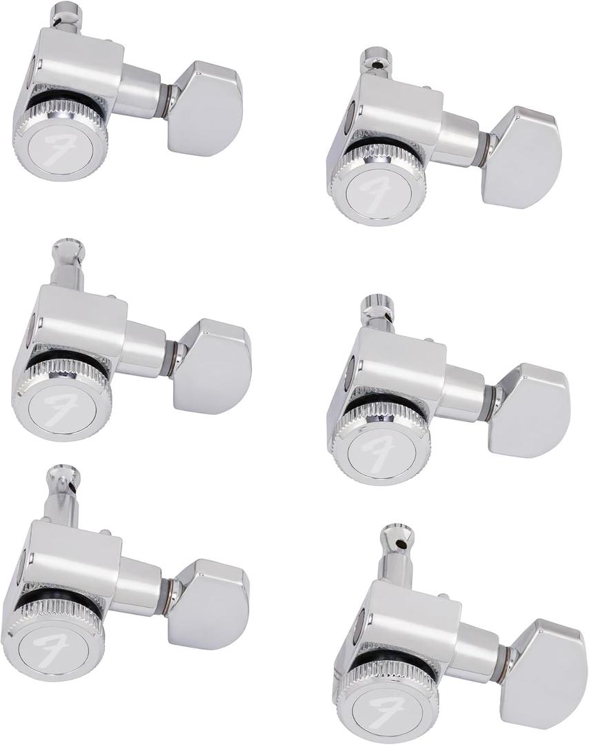 Fender Locking Tuners for Right-Handed Electric Guitar, Stratocaster and Telecaster Guitar Tuners, Polished Chrome, Set of 6