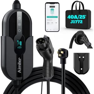 Level 2 Electric Vehicle (EV) Charger (WIFI APP/Plug-play), 40A, 25ft Cable ETL Certified, 220V-240V NEMA 14-50P Plug EVSE w/ J1772 Connector, Portable EV Car Charging Stations for Home Level 2 (Jet Black)