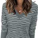 Arach&Cloz Women's Soft V Neck Long Sleeve Fall Casual Regular Fit Sweater Tops (Gray)