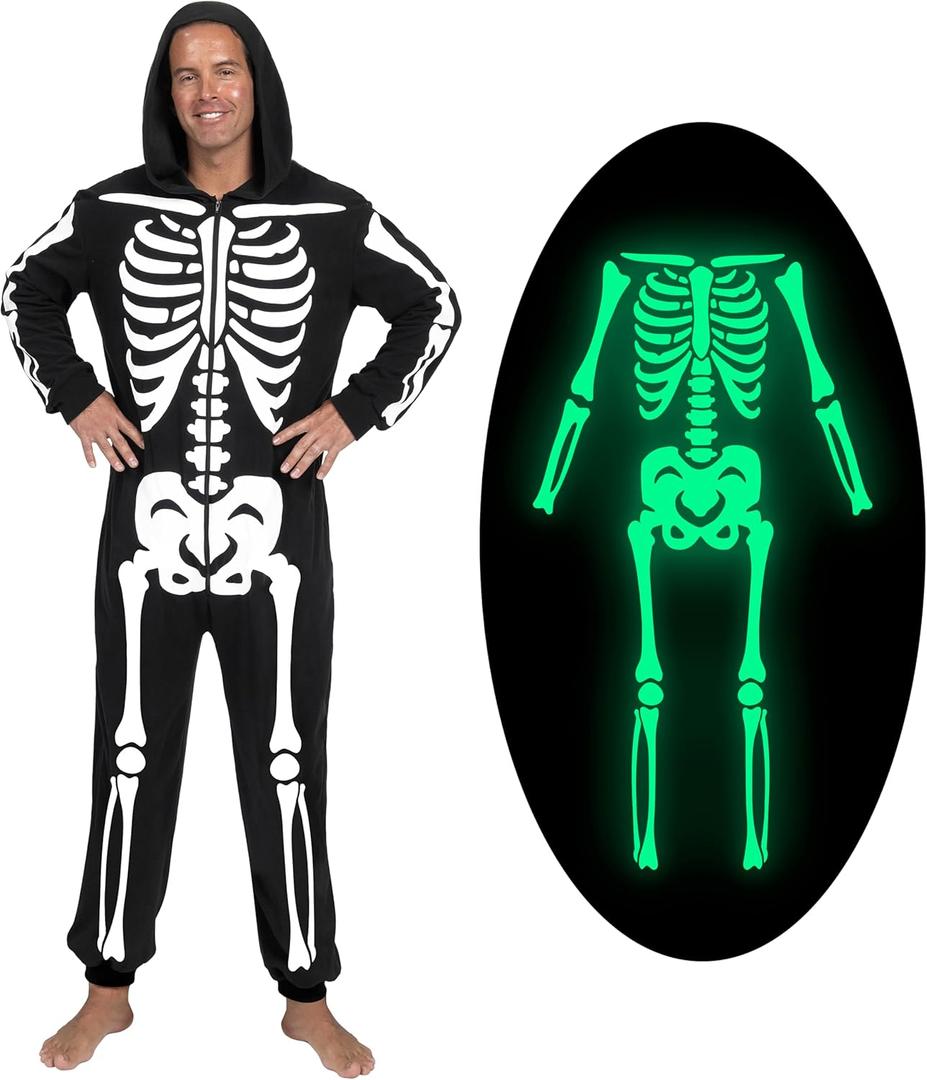 Spooktacular Creations Halloween Skeleton Costume Glow in the Dark, Adult Skeleton Costume Jumpsuit for Halloween Cosplay (X-Large, Black)