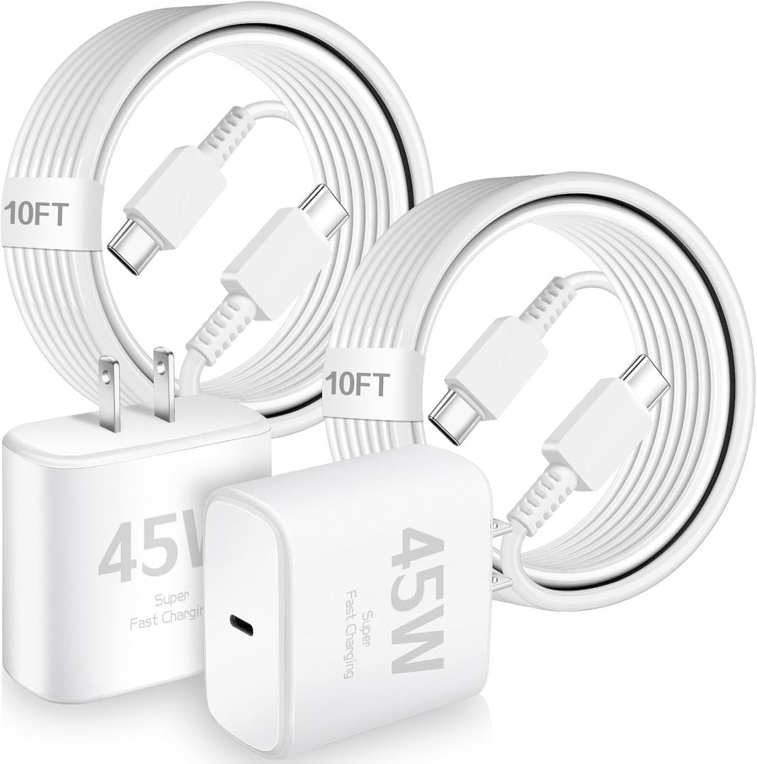 Super Fast Samsung Charger,45W Samsung Charger Fast Charging,2Pack Super Quick USB C Android Phone Charger 10FT Long Type C Charging Cord for SamsungGalaxy S26 Ultra/S26+/S25+/S24/S23 FE/S22+/S21/S20 (White)