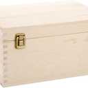 Frcctre Extral Large Unfinished Wooden Box, 13 x 10 x 6.5 inch Natural Unfinished Pine Wood Box with Hinged Lid and Front Clasp for DIY Craft Art Hobbies and Home Storage