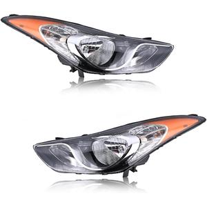 Headlight Assembly Designed for Hyundai Elantra 2011-2013, Passenger & Driver Side, Halogen Headlamp with Clear Lens Black Housing Amber Reflector, 92101-3y000 92102-3y000 HY2503161 HY2502161