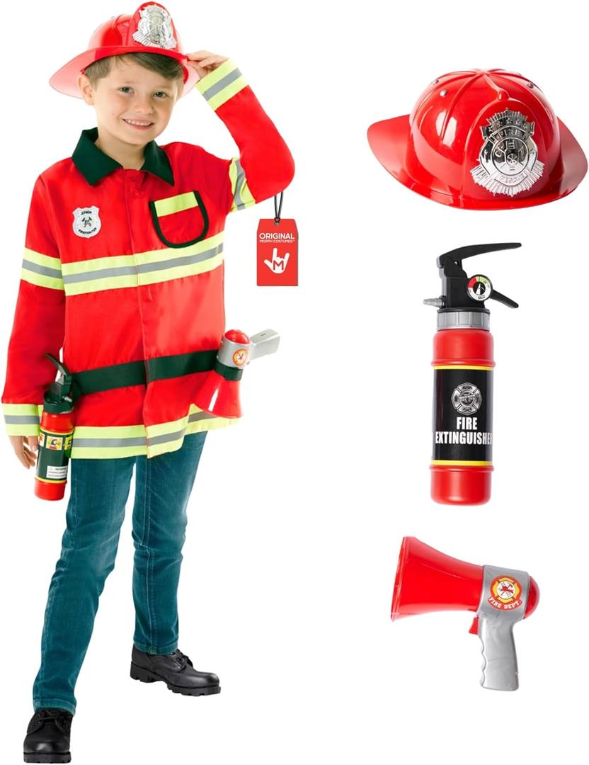 Morph Firefighter Costume for Kids - Fireman Outfit for Boys and Girls - Fun Role Play Dress Up Costume, 3-4 Years