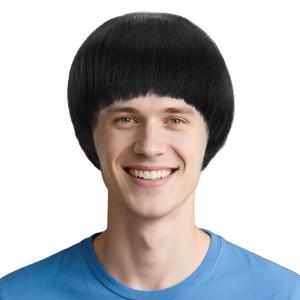 Bowl Cut Wig for Men - Black Mushroom Wigs, Short Funny Wigs 60s Bob Hair With Bang for Anime Movie Music Costume Halloween Cosplay Party