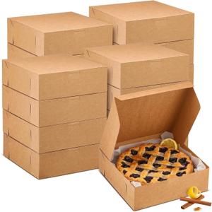 36 Pack Pizza Bakery Boxes 10" x 10" x 3" Kraft Square Bakery Boxes for Pie, Cookies, Cheesecake, Chocolate Covered Strawberries, Dessert Brown Paper Cardboard Container for Treats