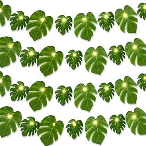 GuassLee 13.12 FT Hawaiian Tropical Party Decoration String Lights-40 LED Monstera Leaf String Lights for Luau Aloha Jungle Themed Party Decorations Supplies (2 Pcs)