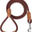 Mile High Life | Premium Leather Dog Leash | Strong Rope Leash | Leather Handle | Zinc Alloy Strong Clasp | Small Medium Large Dogs | 4/5/6 Feet(Dark Brown, 72 Inch (Pack of 1))