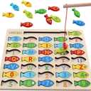 Magnetic Wooden Fishing Game Toy for Toddlers, Alphabet Fish Catching Counting Games Puzzle with Numbers and Letters, Preschool Learning ABC Math Educational Toys 3 4 5 Years Old Girl Boy Kids (Multicolor)