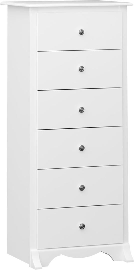 Prepac Sonoma 6 Drawer Dresser for Bedroom, Tall Chest of Drawers, Bedroom Furniture, Clothes Storage and Organizer, 19" D x 23.25" W x 52.75" H, White