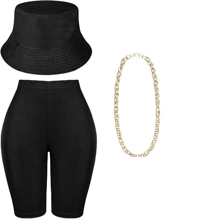 Hip Hop Costume Kit 80s 90s Yoga Pants Jewelry Outfit Christmas Rapper Accessories for Women, L