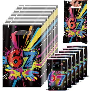 2 x Tintinwiwigo 30PCS 6 7 Birthday Decorations Gift Bags,6 7 Birthday Theme Goodie Bags,Gift Bags with Handles,Double-Sided Pattern,67 Party Favors Bags- Rainbow