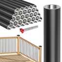 29 Inches Aluminum Deck Balusters - 25 Pack 3/4" Diamete Black Hollow Round Metal Deck Spindles with Bit, for Stair Deck Railing Porch
