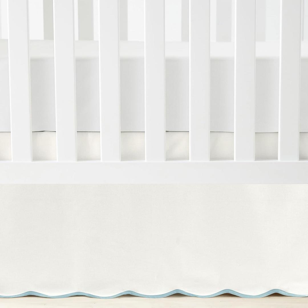 Lush Decor Coastal Chic Scalloped Edge Baby Crib Skirt Single 28" W x 52" L + 16" Drop Blue - White Crib Skirt - Baby Essentials - Coastal Nursery Decor