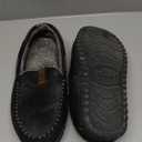 House Slippers for Men Moccasins - Memory Foam&Warm Plush Indoor Outdoor Slip-on Loafers (8, Black)