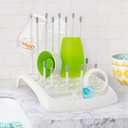 Munchkin Fold Baby Bottle Drying Rack and Bristle Bottle Brush Cleaning Essentials Set, White/Grey